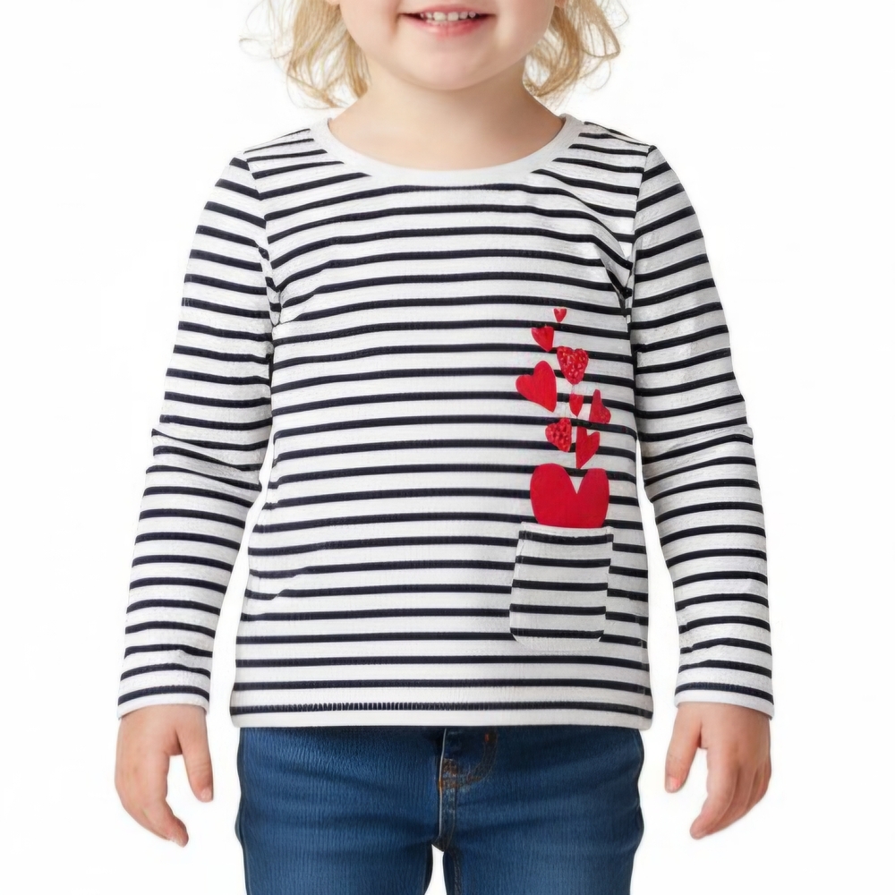 Carter's Black and White Striped Long Sleeve with Red Heart Accents